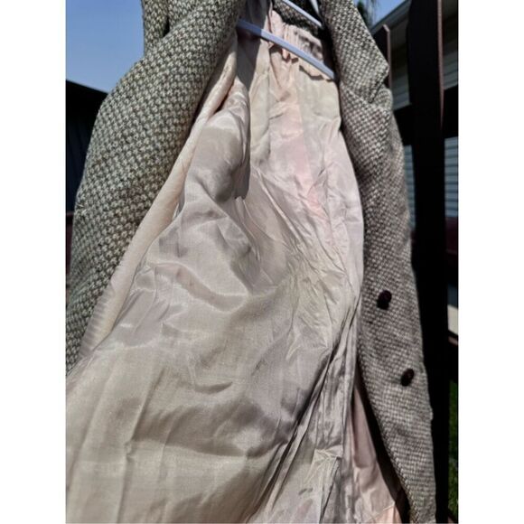 Vintage Coat 100 pure wool Houndstooth size description pink satin lining - Picture 10 of 12